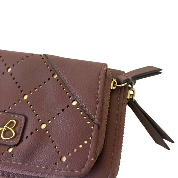 Jessica Simpson Patrice Zippered Wallet Wristlet Faux Leather Gold Eyelet - Picture 9 of 14